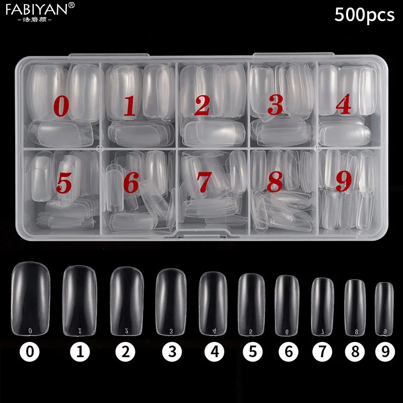 

Nail Art Tool 1 Box +500pcs Tips Transparent Color Full Cover Fake False French Artificial Acrylic Gel UV Manicure Set