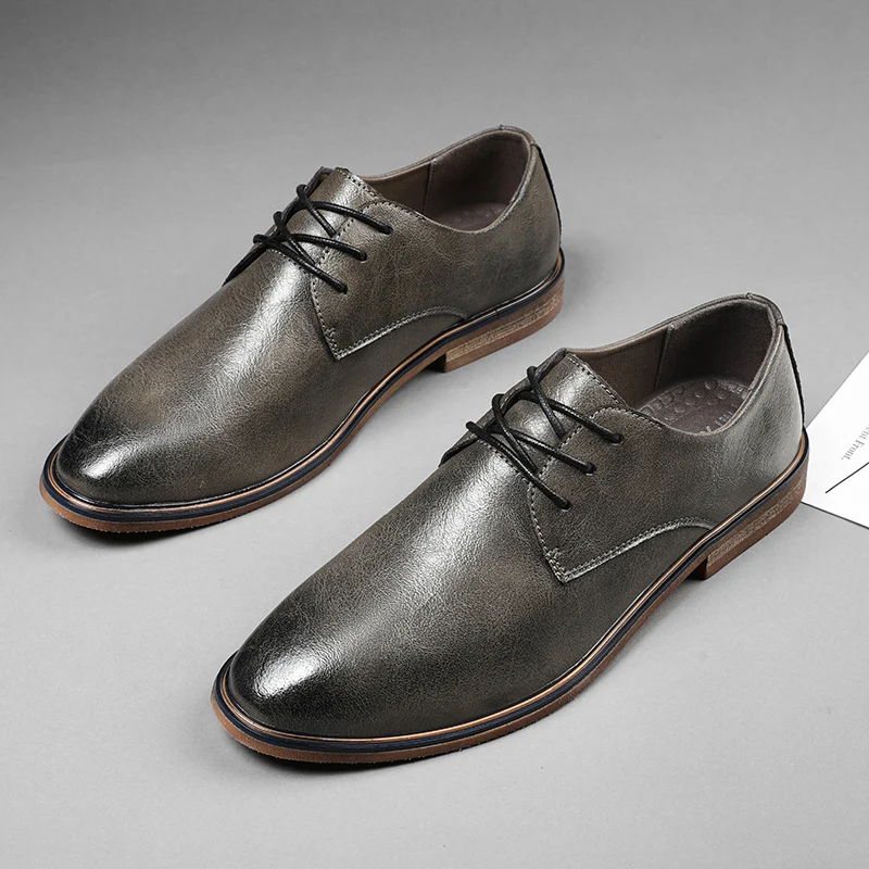 

2020 New Style Casual Men's Leather Shoes Lace-up Business Sneakers Decoration New Microfiber Leather Men Footwear *