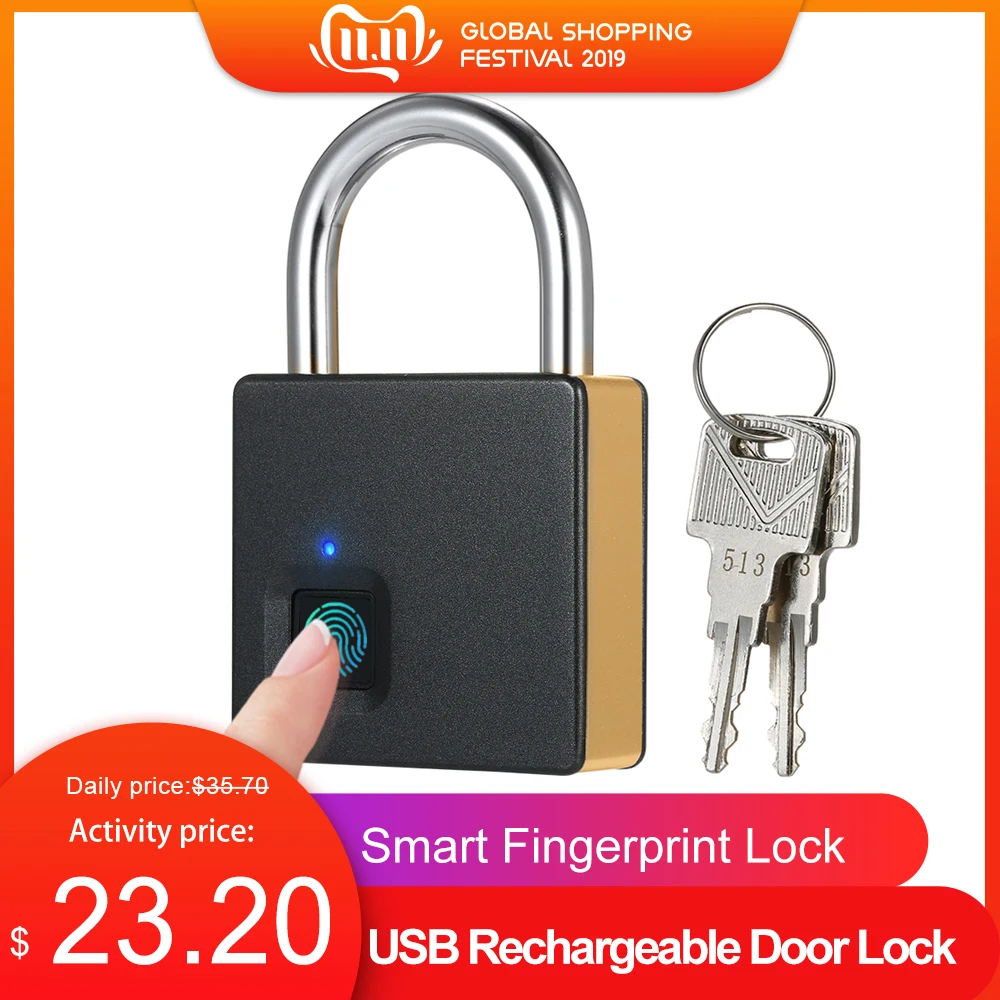 

10 Set Fingerprints Smart Fingerprint Lock Quick Unlock USB Rechargeable Smart Door Lock Metal Fingerprint Door Lock with 2 Keys