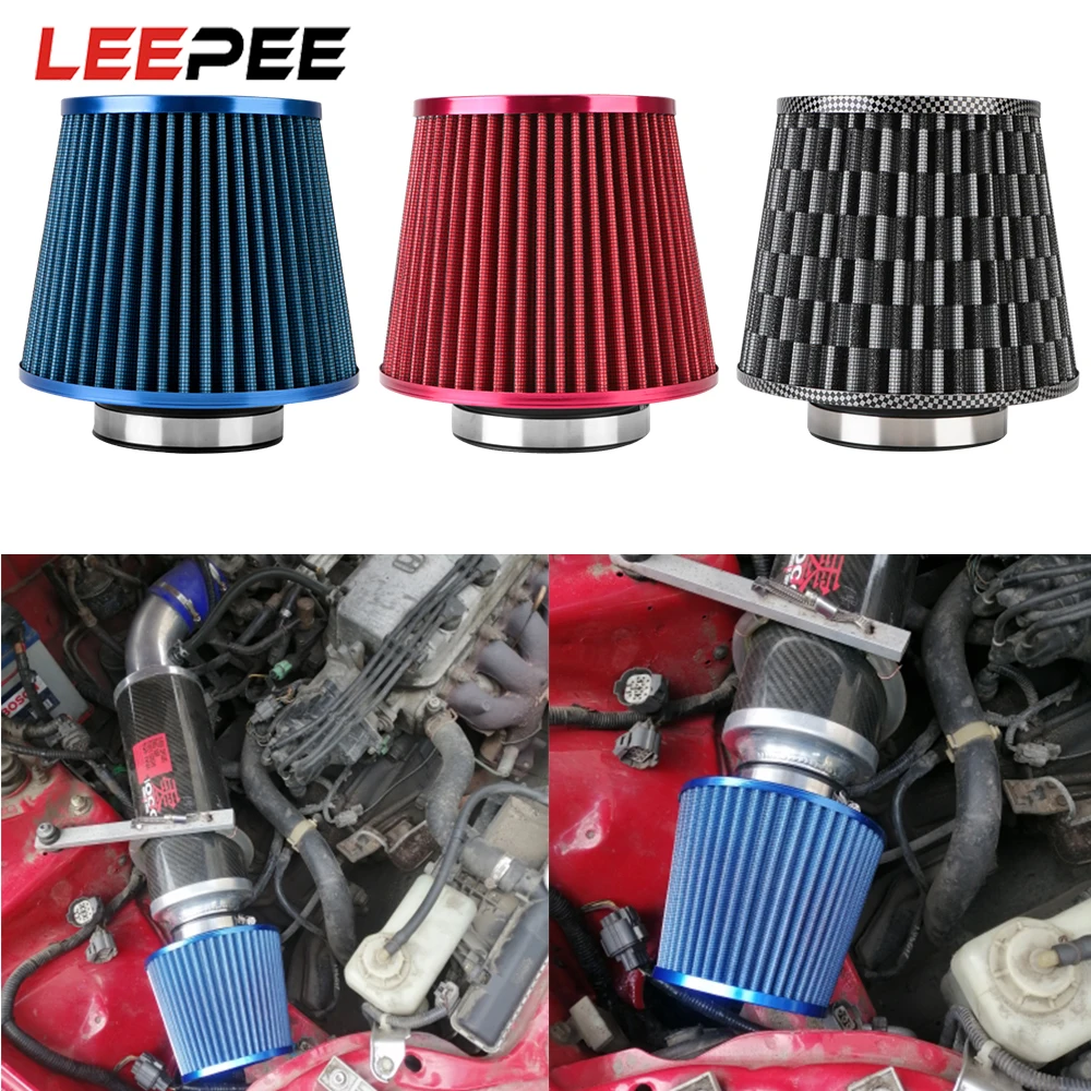 

LEEPEE 76MM Car Air Filters 3 Inch High Flow Induction Kit Cold Air Intake Filter Universal Sport Power Mesh Cone