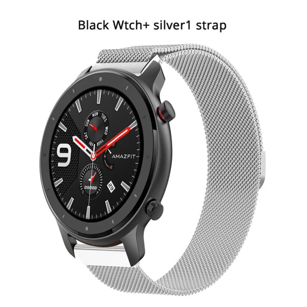 Глобальная версия Amazfit GTR 47 мм gps Смарт-часы для мужчин wo для мужчин 50 атм Водонепроницаемый AMOLED экран 24 дня в режиме ожидания компас фитнес-трекер - Цвет: N black Silver strap