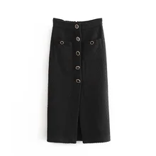 VomVoa Новинка корейский твид Ретро мода леди сплошной цвет Высокая талия прямой длинный тонкий мешок бедра юбка для женщин