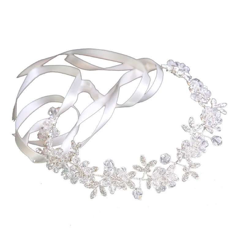 Hot White Handmade Crystal Headdress Bridesmaid Wedding Wreath Bridal Headband Rhinestone Floral Princess Wedding Accessories