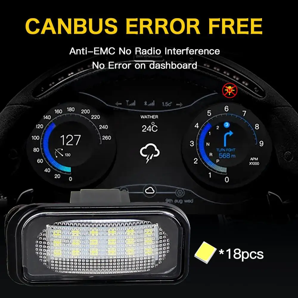 ベンツw203用ライセンスプレートライト,2個,6000K,12V,RGB LED