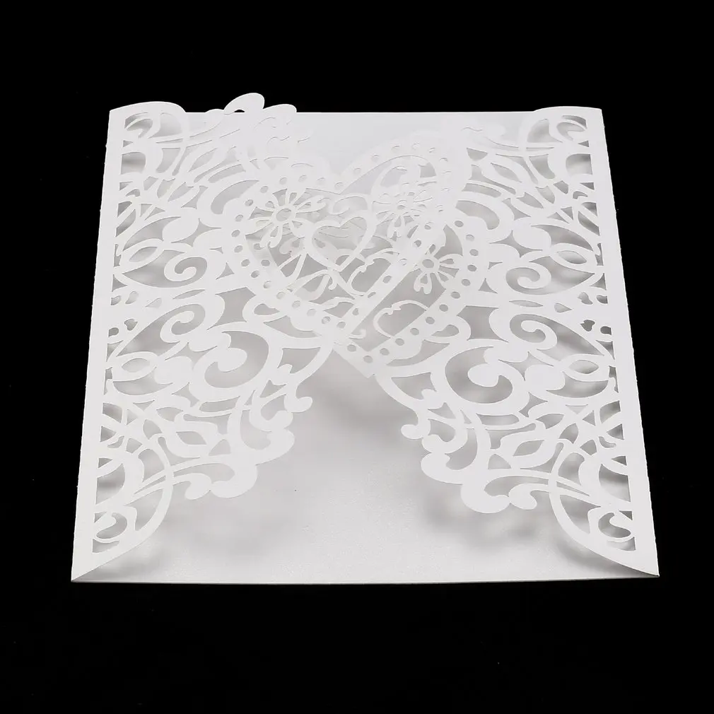  10Pcs Heart Wedding Invitation Cards Laser Cut Hollow Out Envelopes Seals Invitation Covers Wedding - 4.00026E+12