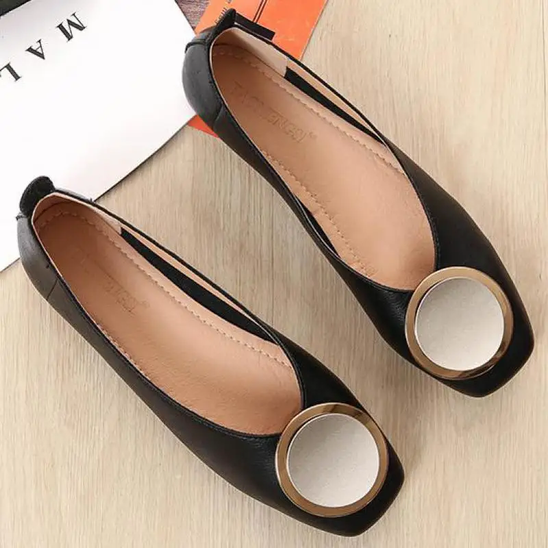 

34~43 Large Size Square Toe Ballet Flats Casual Shoes Women Moccasins Slip On Soft Leather Shoes Lady Office Shallow Single Shoe