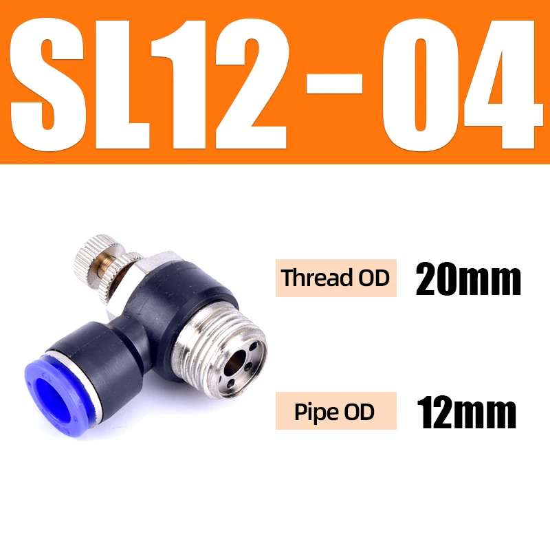 SL12-04 SL 4 6 8 10 12mm Fast connection Pneumatic Fitting M5" 1/8" 1/4" 3/8" 1/2 air speed Regulating valve throttle valve - Цвет: SL12-04