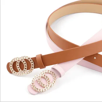 

2020 spring and summer new ladies belt personality double loop buckle wild fashion dress belt
