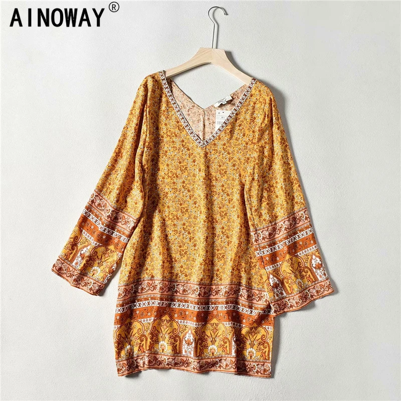 Винтажное шикарное женское пляжное богемное свободное мини платье с цветочным