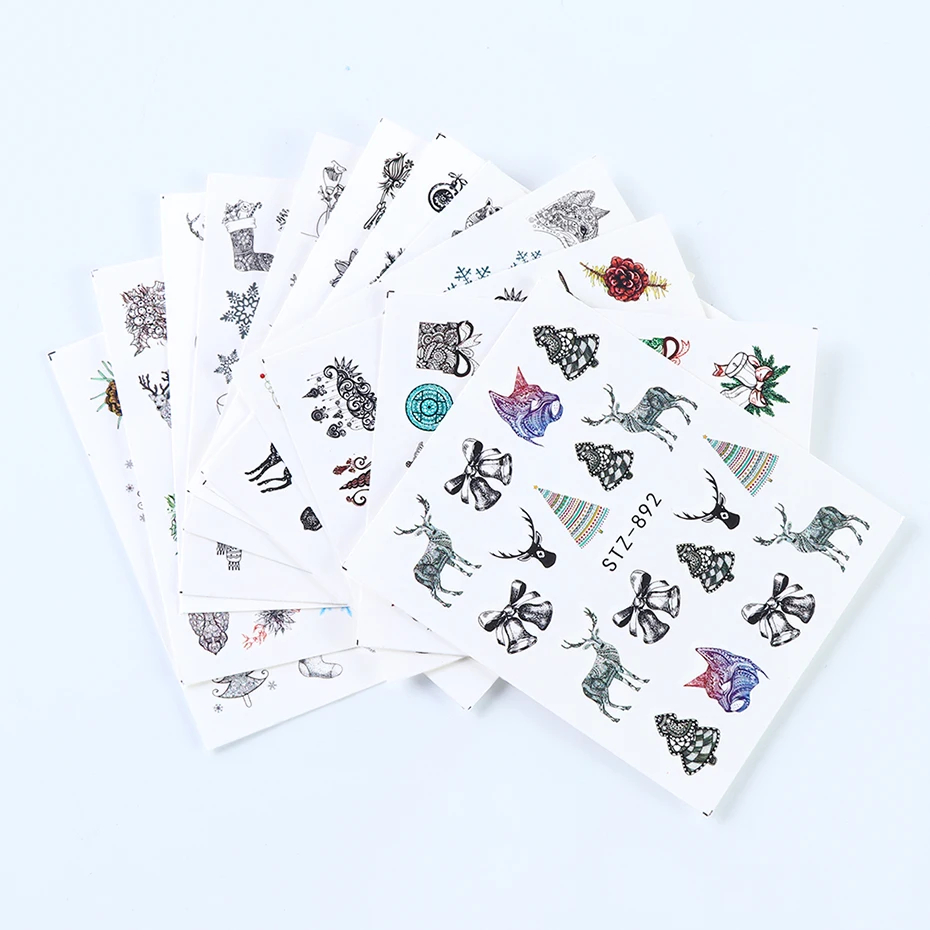 12pcs Xmas Nail Sticker Wraps Decal Snowflake Animal Christmas Tree Flower Decals Winter Water Transfer Slider JISTZ892-905