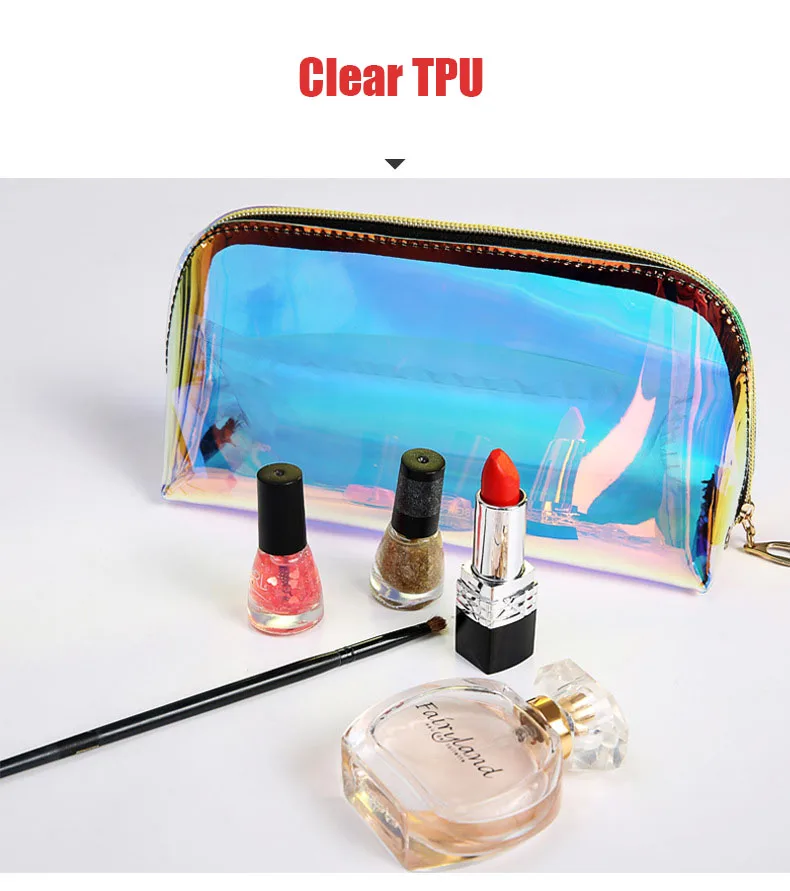 Fashion Laser Dream Colorful Holographic Beauty Organizer Pouch Clear Iridescent Clutch Makeup TPU Cosmetic Bag