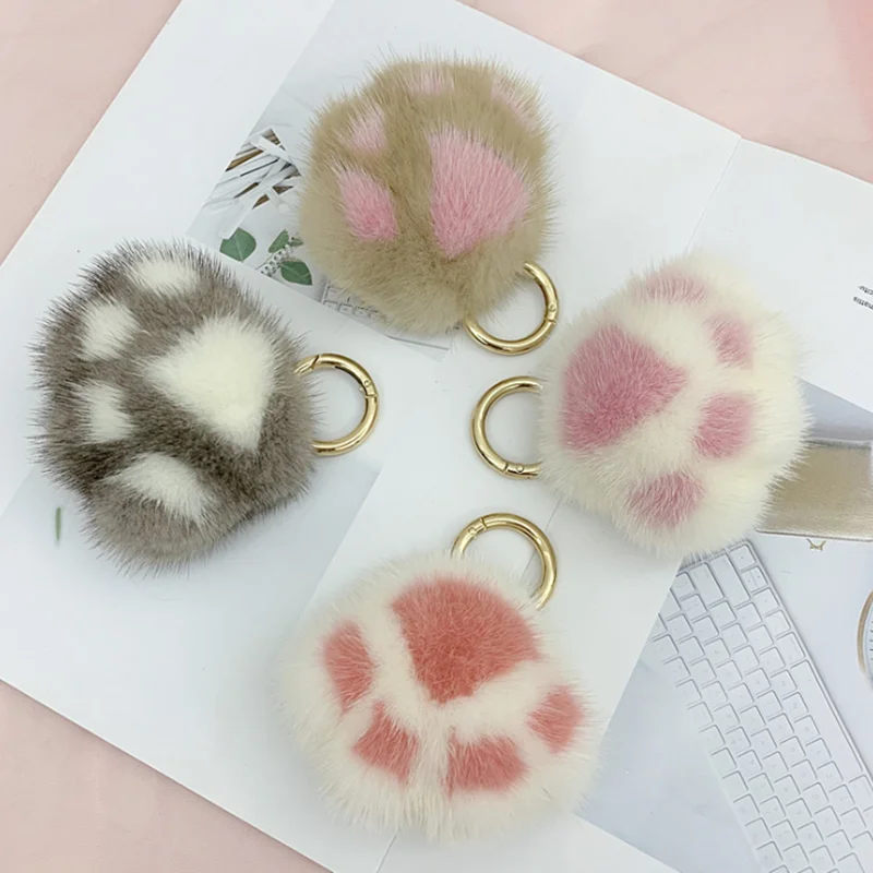 Милый кот лапы ins меховой мешок Висячие Ключи Кольцо аксессуары DIY подарок