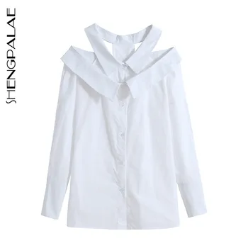 

SHENGPALAE 2020 New Fashion Summer Women Shirt Female Tops Long Sleeve Casual Hollow Out Collar Women's Loose Blouse ZA3775