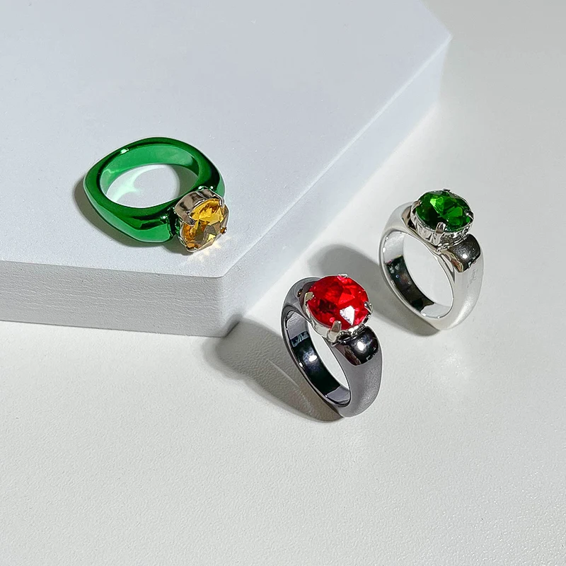 Fashion Big Crystal Rings for Women Aesthetic Set Multicolor Beautiful Resin Acrylic Finger Ring for Girls Party Vintage Jewelry