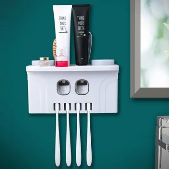 

Wall Paste Mount Toothbrush Holder Toothpaste Squeezer Automatic Toothpaste Dispenser Bathroom Accessories Set Storage Rack