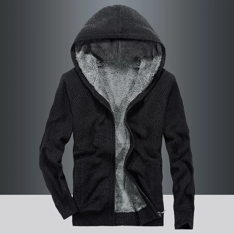 Men Sweater Coat Cardigan Zipper 2021 New Winter Plus Velvet Keep Warm Male Thermal Sweater With A Hood Thick Teenager Boy M67