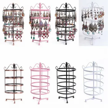 

Dozzlor Four-layer Round 144-hole Wrought Iron Earring Holder Rotating Display Stand Necklace Bracelet Jewelry Display Storage