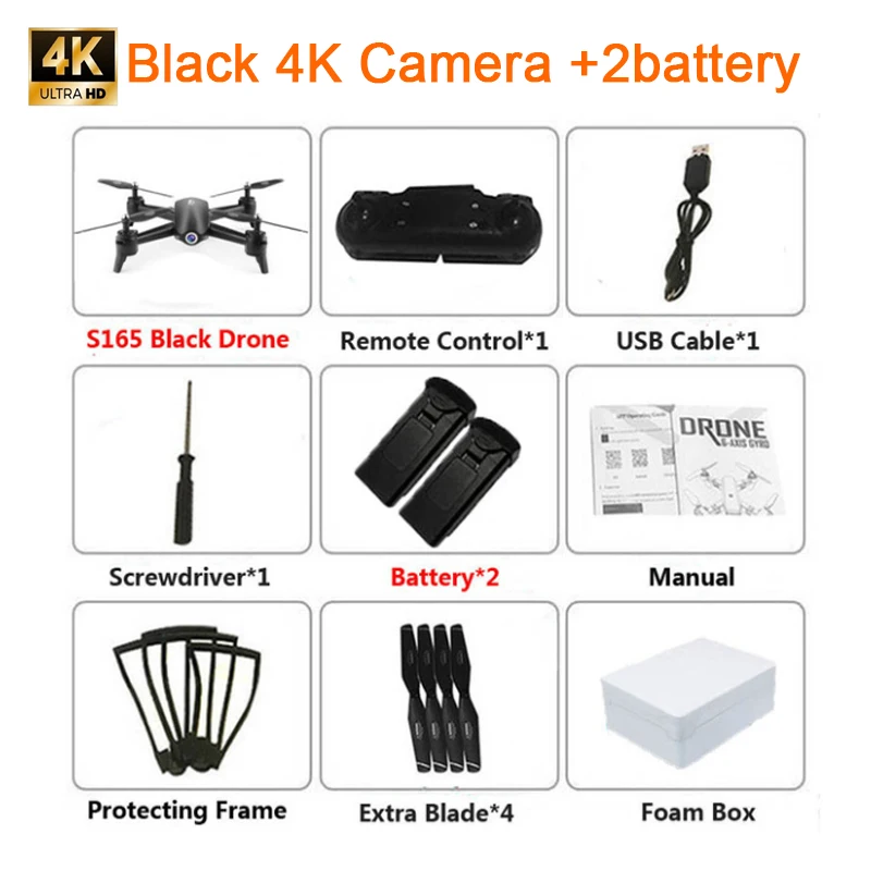 black 4K battery 2 4K Drone S165 оптическое позиционирование потока двойная камера интеллектуальное следование RC вертолет HD Антенна Квадрокоптер с камерой 1080p Дрон 4k - Цвет: black 4K battery 2