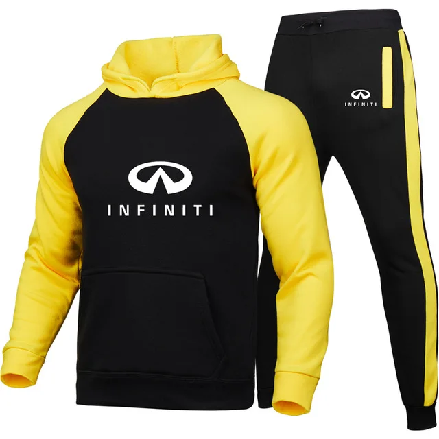 

2020 New Spring Autumn Colorblock Men Infiniti Car Logo Casual High Quality Cotton Men Hoodie Sweatshirt Suit 2pcs