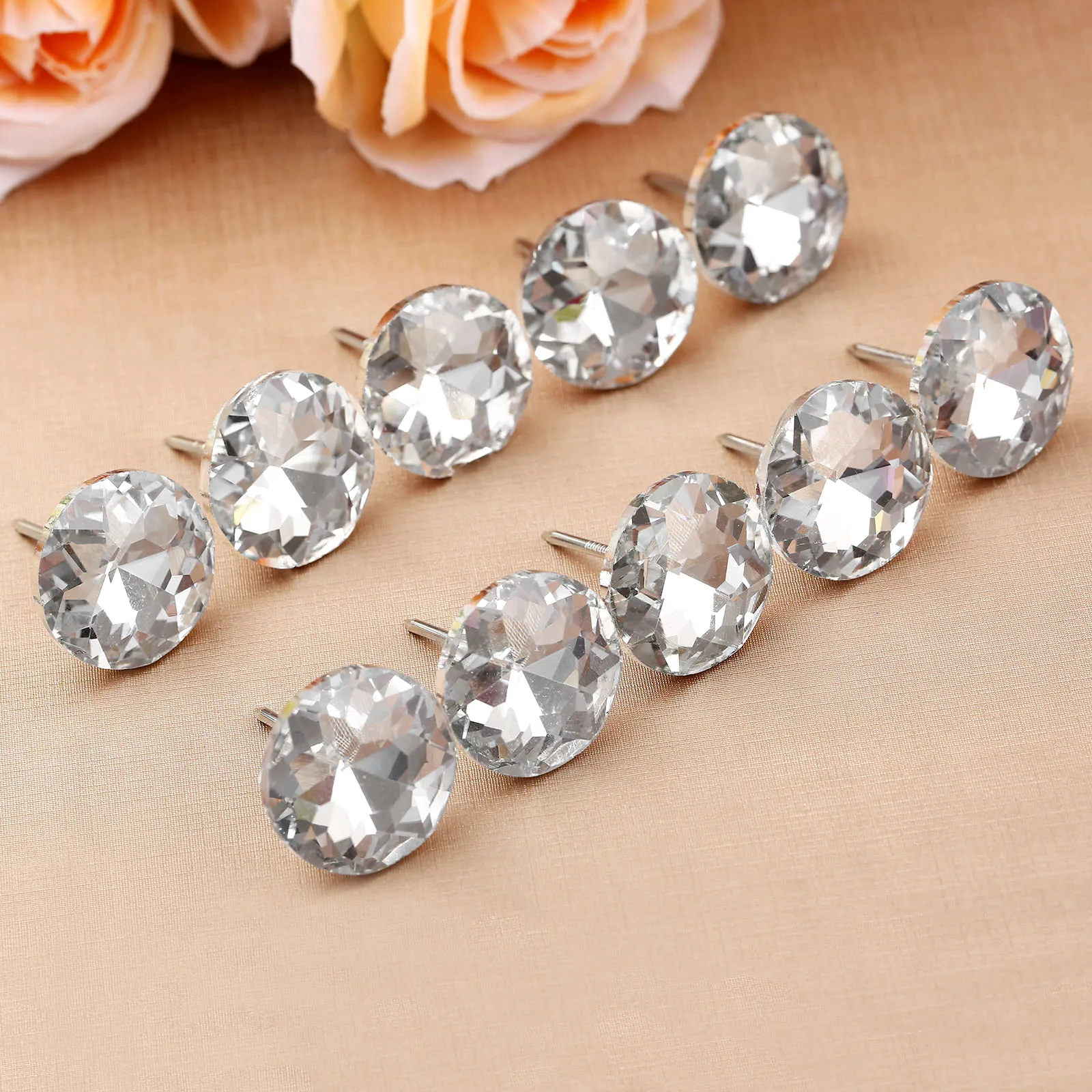 10x Diamond Crystal Glass Upholstery Sofa Headboard Buttons Upholstery Nails Button Tacks Studs Pins 16/25/30mm Sofa Wall Decor 3