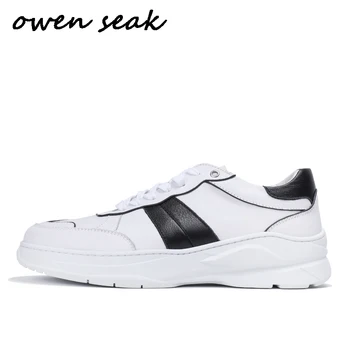 

Owen Seak Men Casual Shoes Luxury Trainers Loafers Cow Leather Lace Up High Street Wear Sneakers Spring White Black Flats Shoes