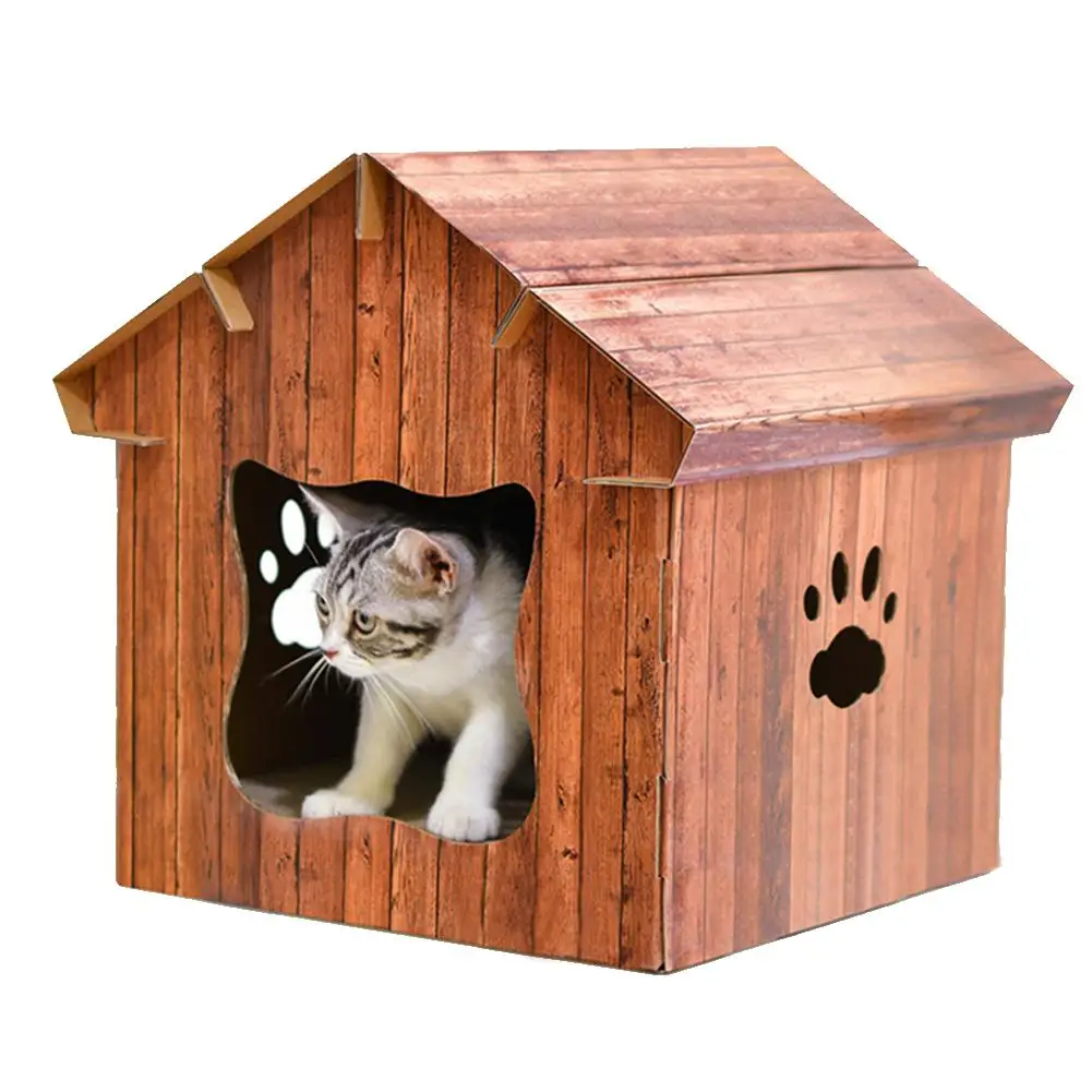 

Cat Corrugated Paper Play House Simulation Wood Condos Cats Mat Scratch Board Cat Bed Shelter Cat Litter Pet Furniture Supply