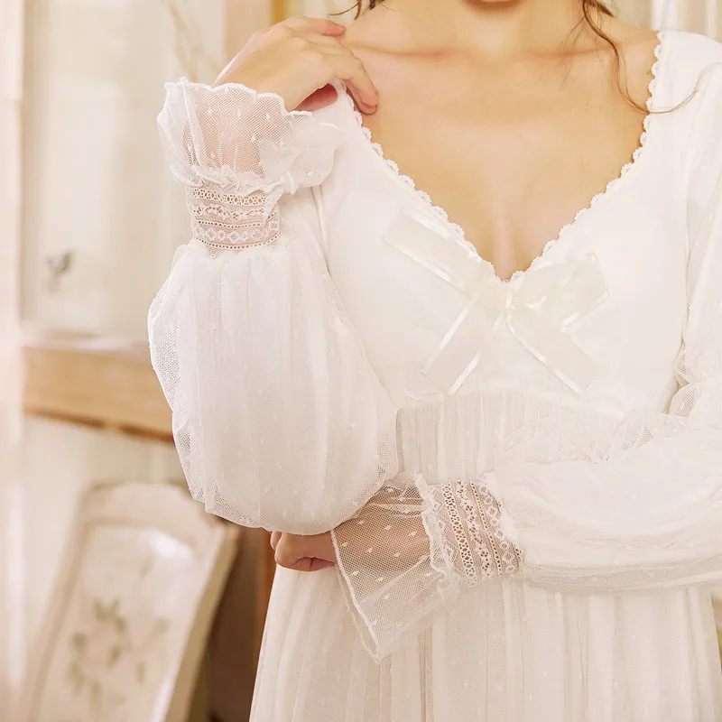 Сексуальная ночная рубашка в викторианском стиле, ночная рубашка в винтажном стиле, ночная рубашка с длинным рукавом, белая Хлопковая пижама, женская ночная рубашка