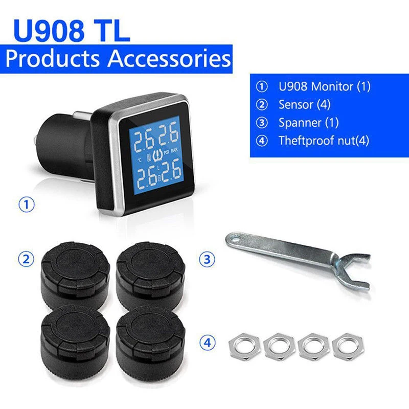 

Lcd Display Tire Pressure Monitoring System Lighter Cars Motorcycle Solar Automotive Car 4 Sensors Replacement