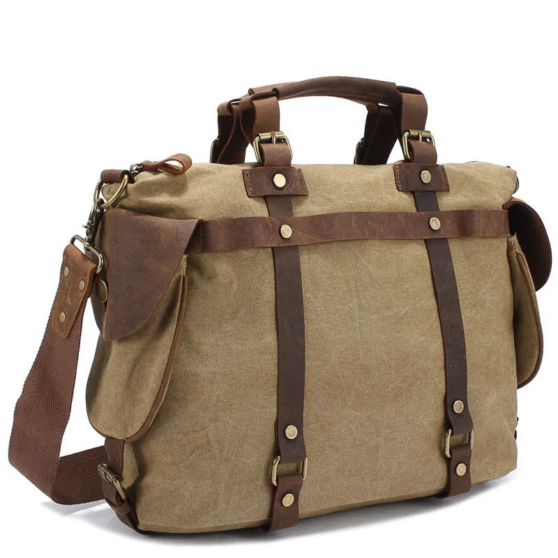 

Qisemian Retro Horse Leather Canvas Message Bag Men's Fashion Shoulder Bag