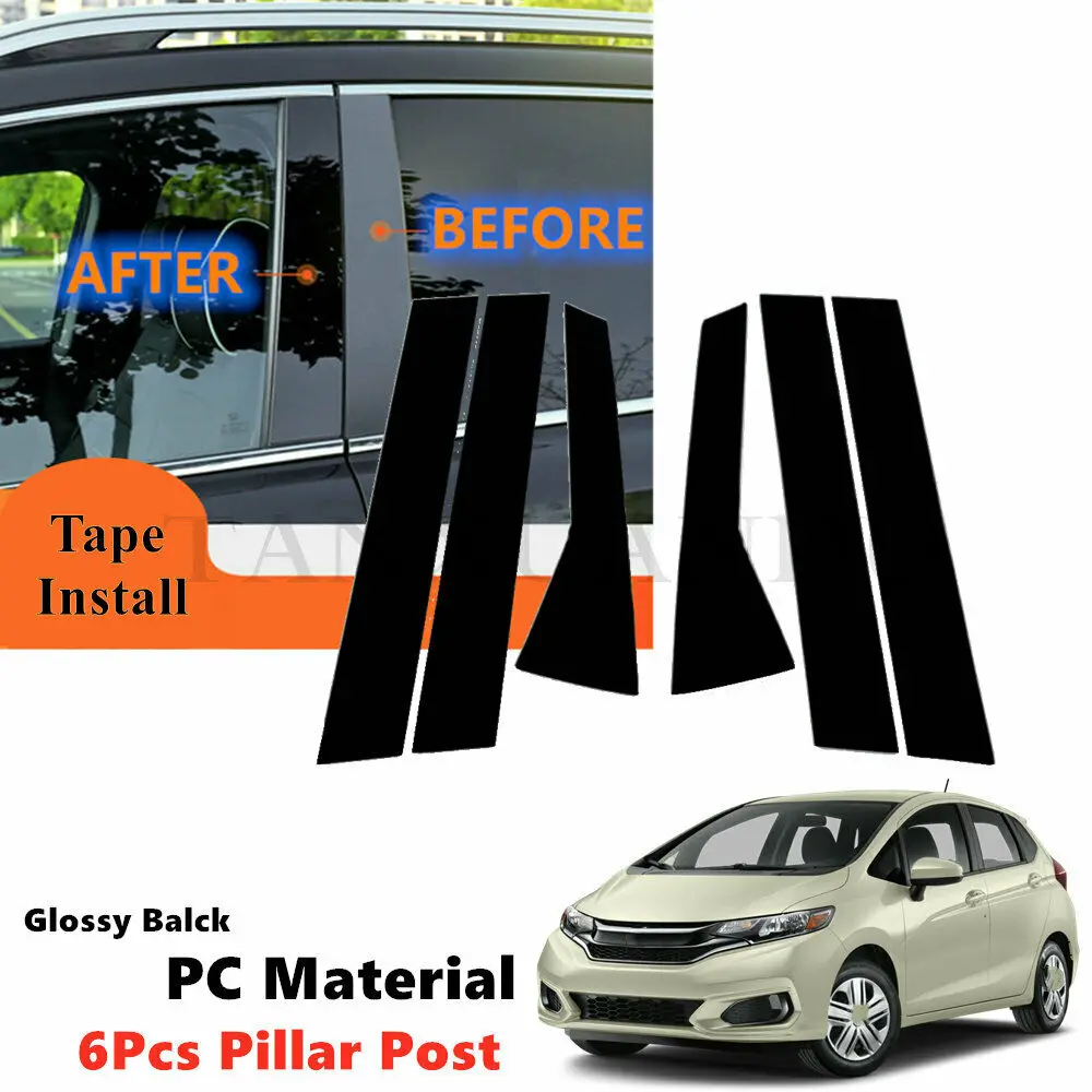 

Decal Cover PC 6Pcs Set Fit For HONDA Jazz IV 2015-2020 HONDA Fit L+R Exterior Side Door Window Trim Pillar Posts Piano Black