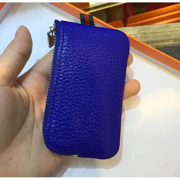 Genuine Leather key pouch Fashion brand keychain Unisex key holder case luxury designer car key bag cute solid key wallet - Цвет: Dark Blue