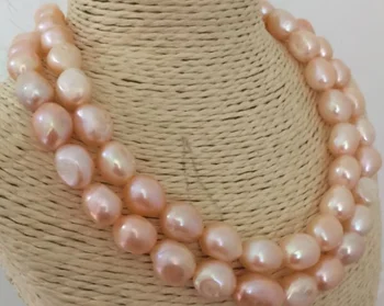 

2 rows 12-13mm south sea baroque gold pink pearl necklace 18"19" natural Luxury Ms. girl Wedding Jewelry
