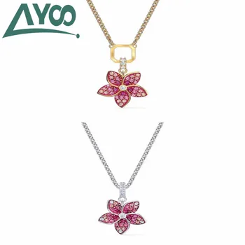 

AYooSWA popular 2020 new elegant simple pink bloom flower shape female necklace
