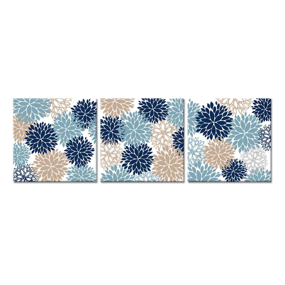 3 Pieces Floral Canvas Wall Art Navy Blue Dahlia Bathroom Flowers Picture Print on For Bedroom Spa Decoration | Дом и сад