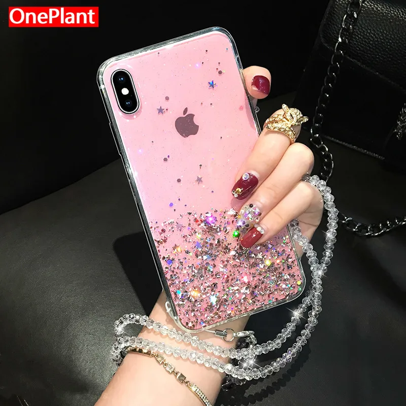 

Glitter Bling Sequins Phone Case+Strap For iPhone 8 7 Plus 6 Epoxy Star Transparent For iPhone 11 Por X Xr Xs Max soft Tpu Cover