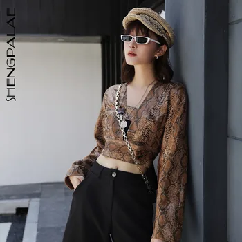 

SHENGPALAE 2020 autumn and winter new products Fashion Print Snake V-neck Long Sleeve Slim Thin Jacket PA483