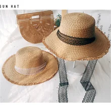 Завязанный лентой Женская Летняя шляпка пляжная Солнцезащитная шляпа соломенная шляпа Корейская версия