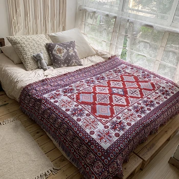 

Tibetan style geometric pattern retro sofa towel bed cover homestay layout decoration Bohemian single knitted sofa blanket