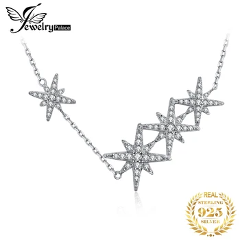 

JewelryPalace Star CZ Sterling Silver Pendant Necklace 925 Sterling Silver Chain Choker Statement Collar Necklace Women 45cm