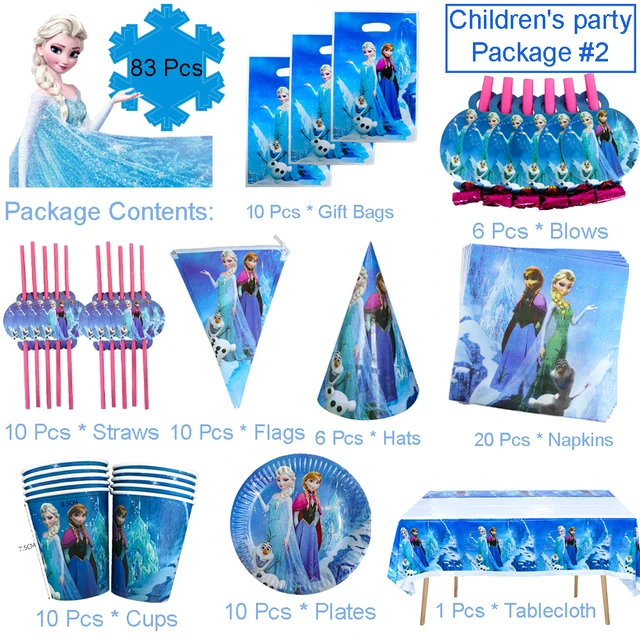 Suministros de fiesta de cumpleaños de Frozen, 184 piezas de decoraciones  de cumpleaños de Frozen y juego de vajilla – Platos de fiesta de Frozen