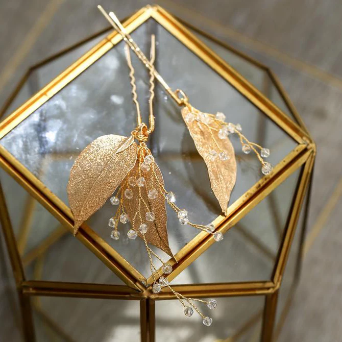 

Wedding Accessories Gold Silver Headpiece Bride Leaf Hairpin Crystal Rhinestones Hair Pins Clips Party Women Bridal Jewelry m147