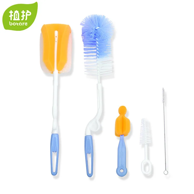 

Plant Protection Baby Feeding Bottle Brush Suit 5 Pieces Baby Nipple Scrub Feeding Bottle Brush Sponge 360-Degree Rotating