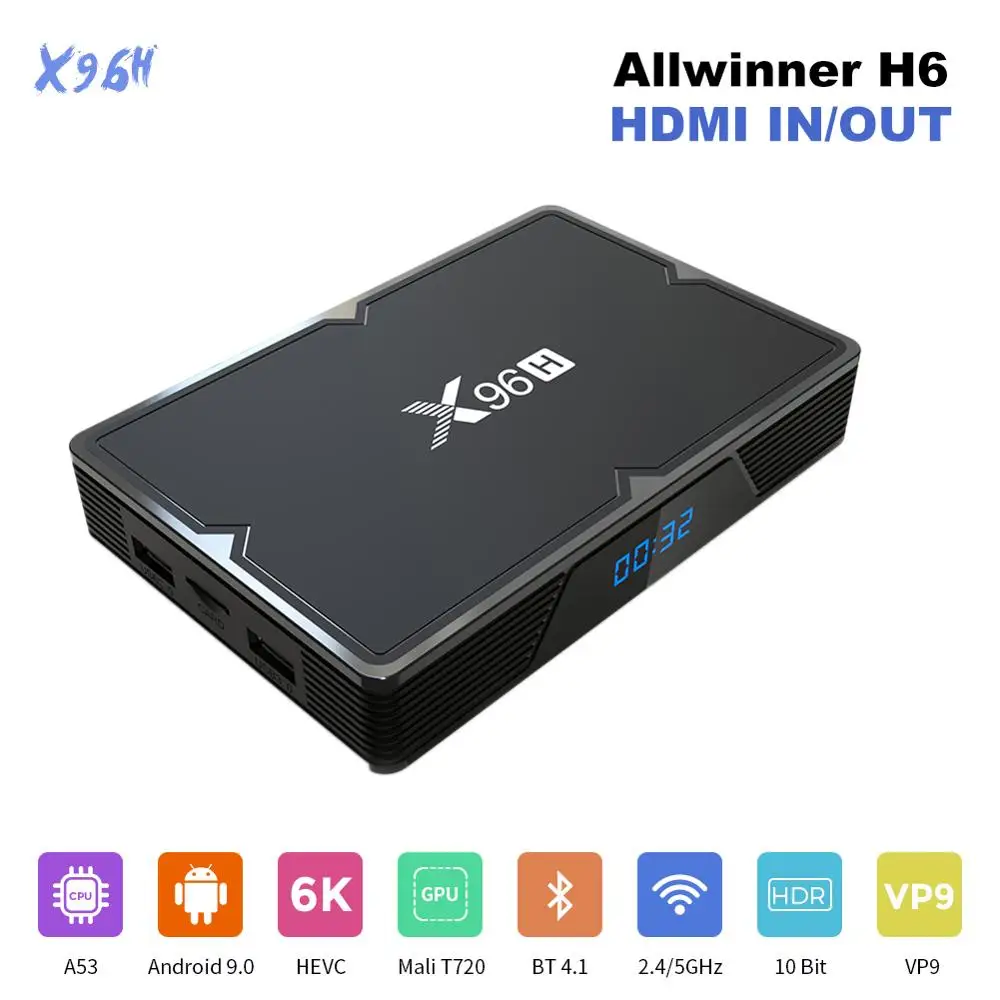 X96H двойной hdmi Android 9,1 smart tv box 4 ГБ 32 ГБ 2,4 г/5 г Wifi Allwinner H603 wifi 1080P 4K Google Store Netflix медиаплеер H96