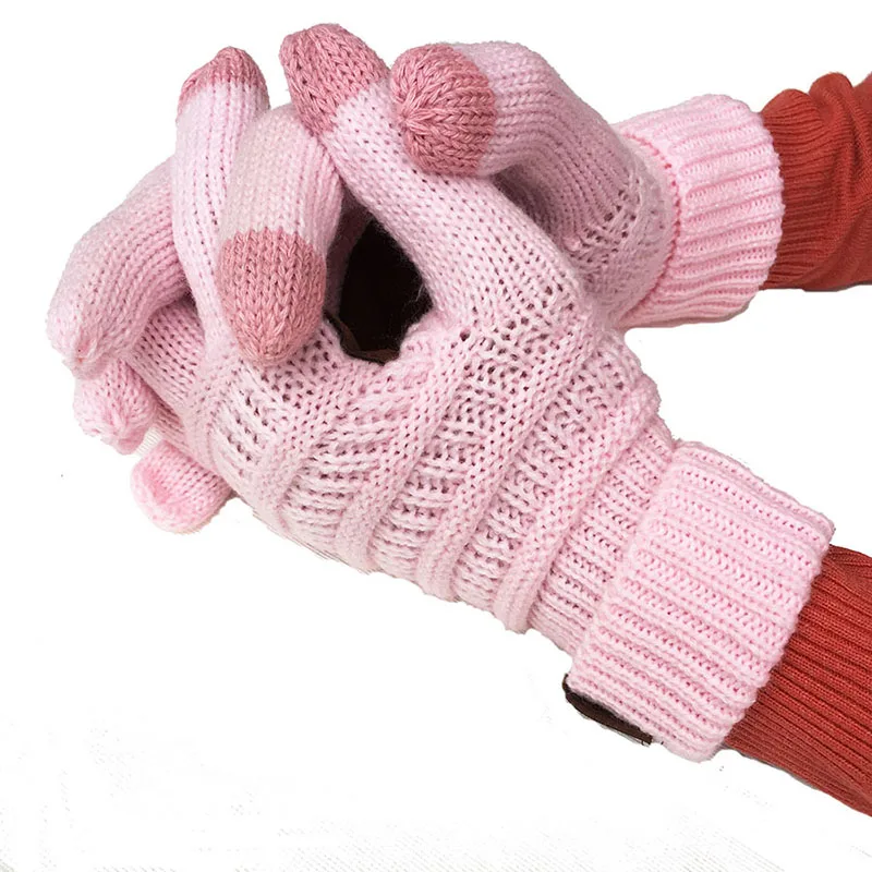 pink Европейские и американские новые шерстяные вязаные перчатки женские модные теплые перчатки с сенсорным экраном - Цвет: pink