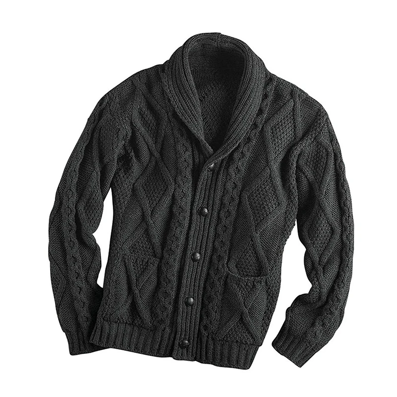 

Men's Casual Cardigan Sweater Knitted with Pockets Button Down Male Solid Color Knitwear Thick Shawl Neck Winter Warm Coats Tops