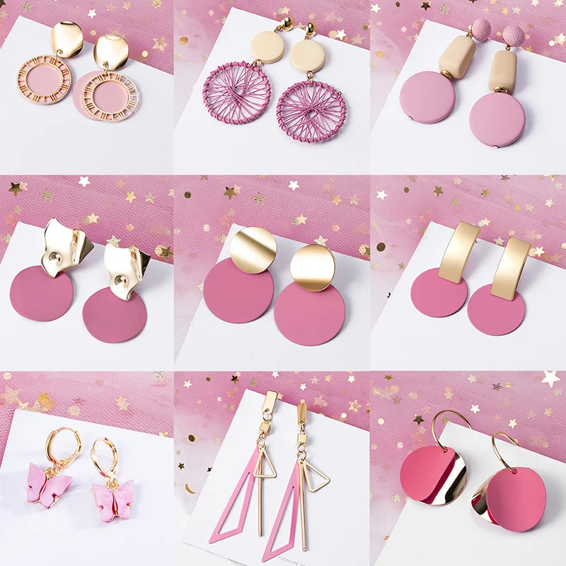 Statement-Earrings Jewelry Arcylic Geometric Dangle-Drop POXAM Pink Korean Sweet Women
