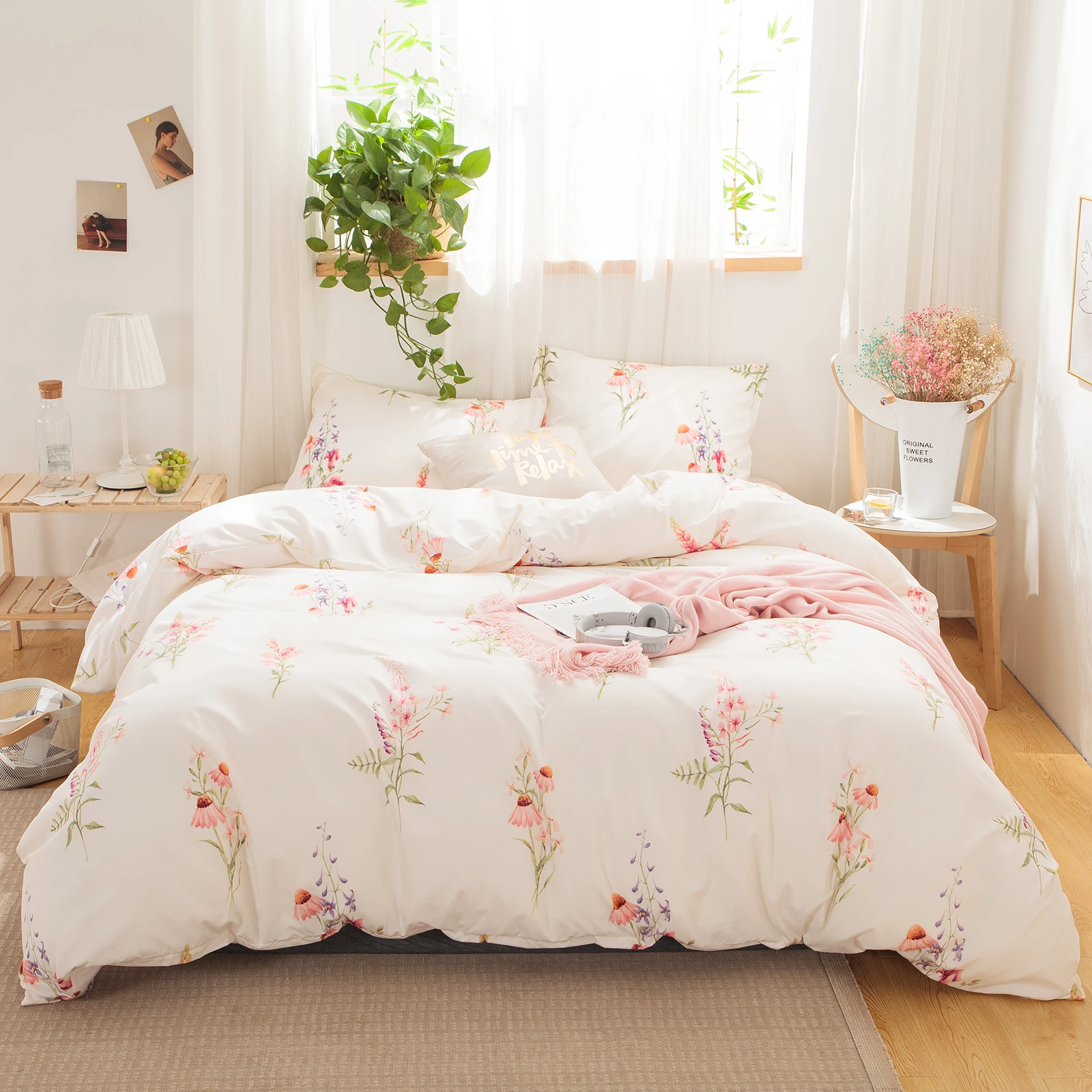 

Off White Floral Bedding Pink Flowers Duvet Cover Set Pink Lavender Flowers Printed Botanical Country Dropshipers Bedding Sets