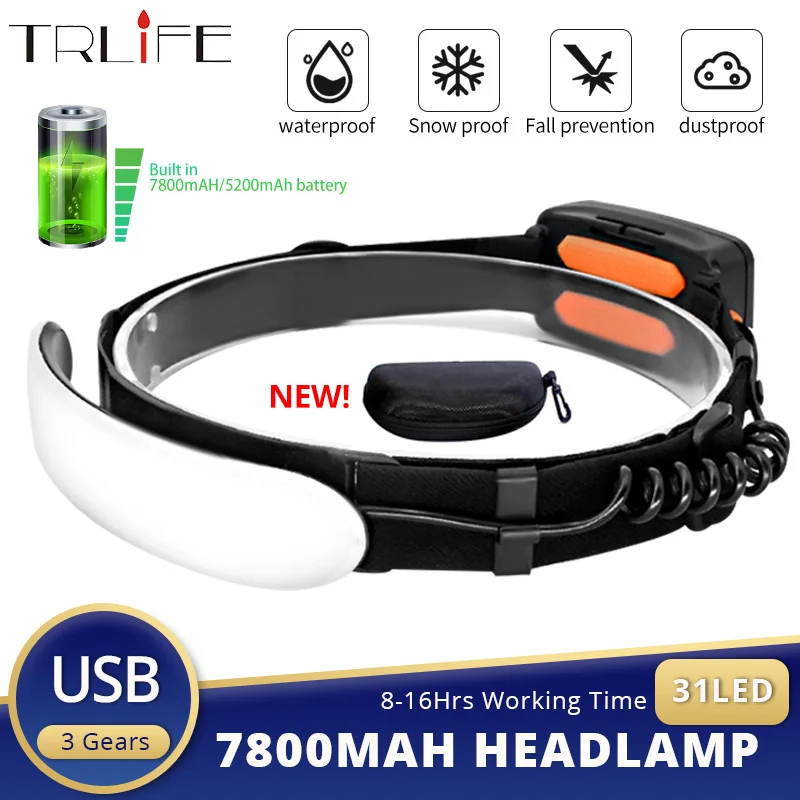 7800mah/5200mah USB Rechargeable Headlights LED Running Lights Outdoor Large Floodlight Repairing Lanternes Warning Lamp 3 Modes