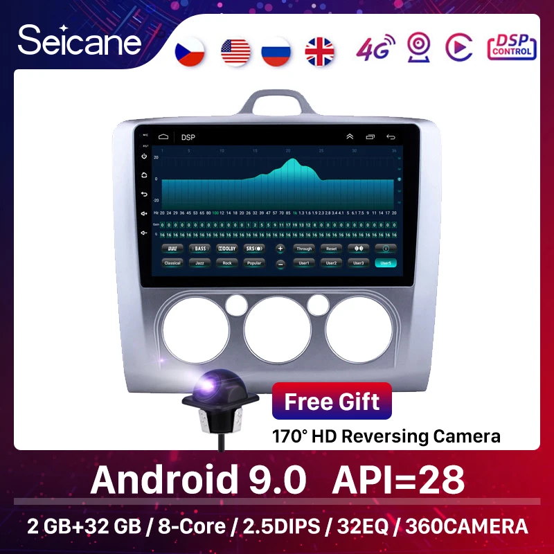 Автомагнитола Seicane 2 + 32 ГБ 9 дюймов Android 0 GPS навигатор для Ford Focus Exi MT 2004
