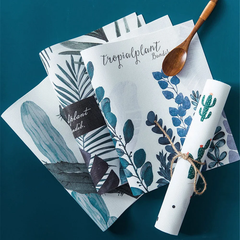 

Nordic PVC Table Mats 45x30cm Kitchen Waterproof Oil Insulation Tableware Mats 1 piece Home Plant Pattern Decoration Pad